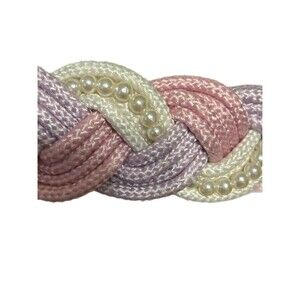 Vintage 1980s Pastel Cord Belt Braided Pearl Accents Retro 80s Boho Belt